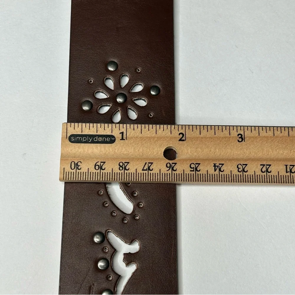 Moroccan Boutique Laser Cut Leather Belt with Floral Accents and Studs Western